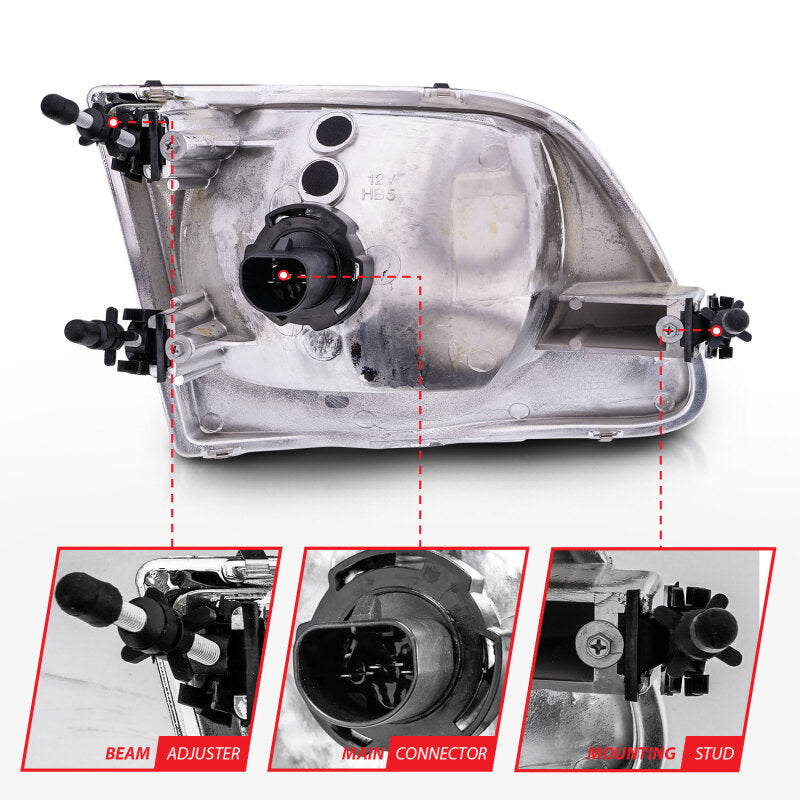 ANZO 1997-2003 Ford F-150 Crystal Headlights Chrome - 111030