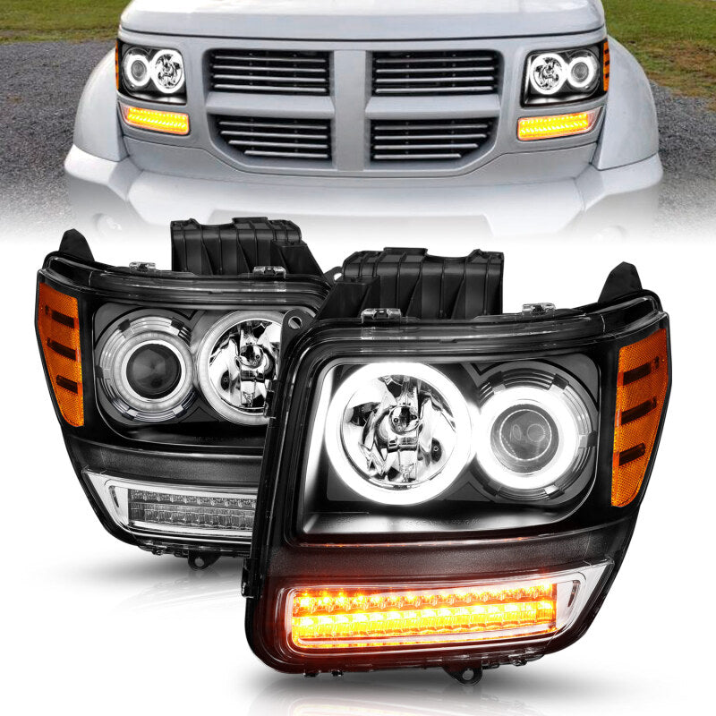 ANZO 2007-2012 Dodge Nitro Projector Headlights w/ Halo Black (CCFL) - 111145