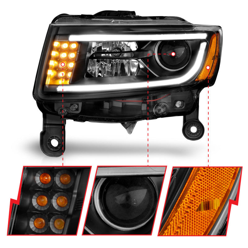 ANZO 2014-2015 Jeep Grand Cherokee Projector Headlights w/ Plank Style - 111329
