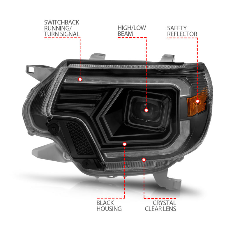 ANZO 12-15 Toyota Tacoma Projector Headlights - w/ Light Bar - 111556