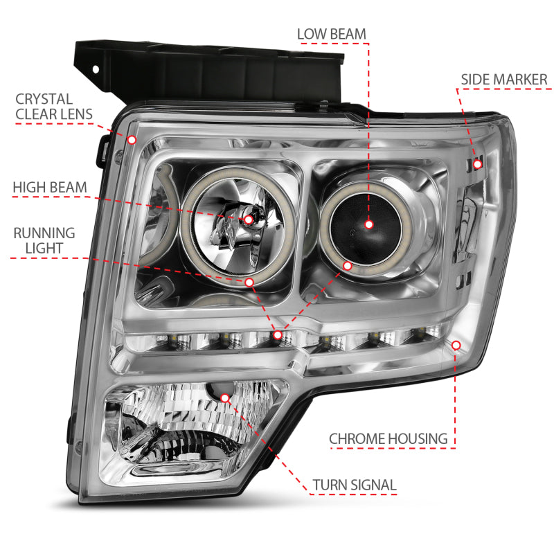 ANZO 2009-2014 Ford F-150 Projector Headlights w/ Halo Chrome (CCFL) - 111297