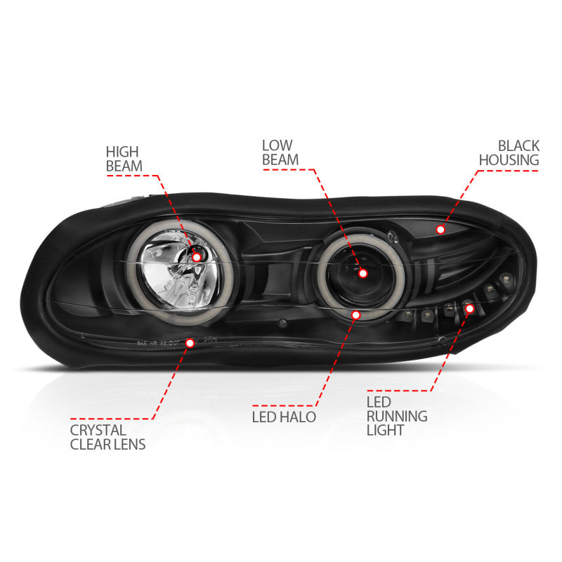 ANZO 1998-2002 Chevrolet Camaro Projector Headlights w/ Halo Black - 121160