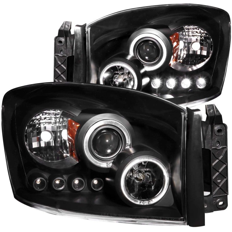 ANZO 2006-2008 Dodge Ram 1500 Projector Headlights w/ Halo Black - 111209