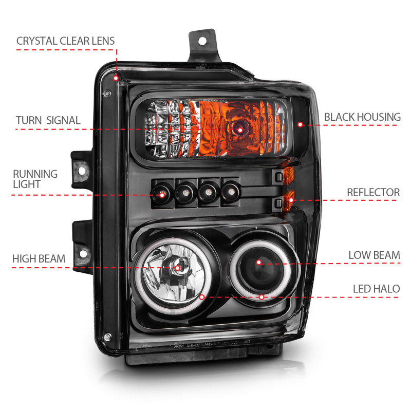 ANZO 2008-2010 Ford F-250 Projector Headlights w/ Halo Black (CCFL) - 111168