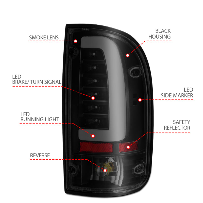 ANZO 1995-2000 Toyota Tacoma LED Taillights Black Housing Smoke Lens - 311354