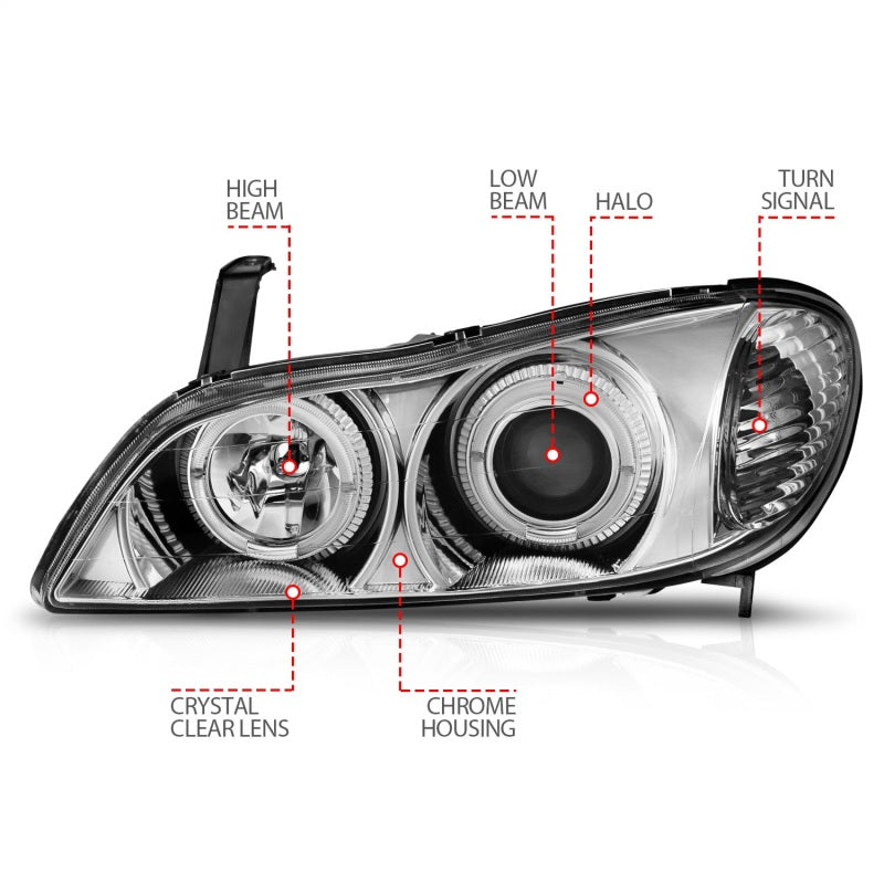 ANZO 2000-2004 Infiniti I30 Projector Headlights w/ Halo Chrome - 121078