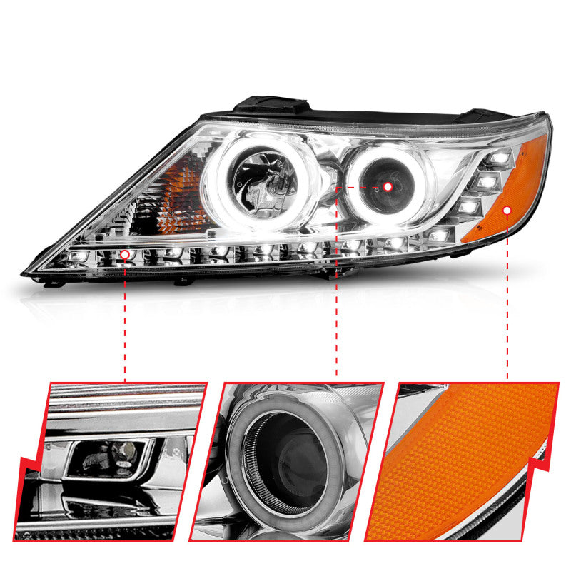 ANZO 2011-2013 Kia Sorento Projector Headlights w/ Halo Chrome (CCFL) - 111249