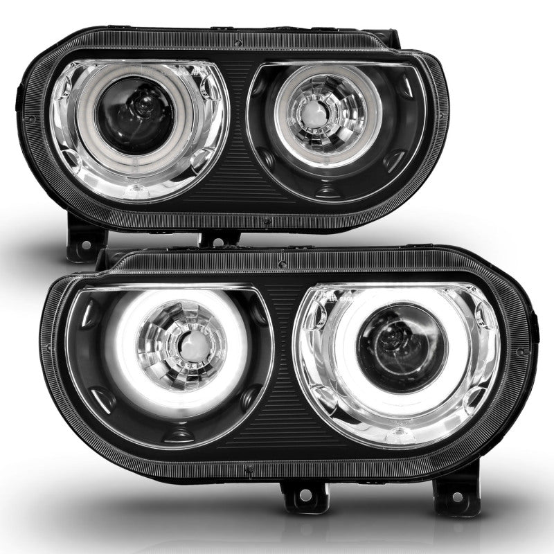 ANZO 2008-2014 Dodge Challenger Projector Headlights w/ Halo Black (CCFL) - 121308
