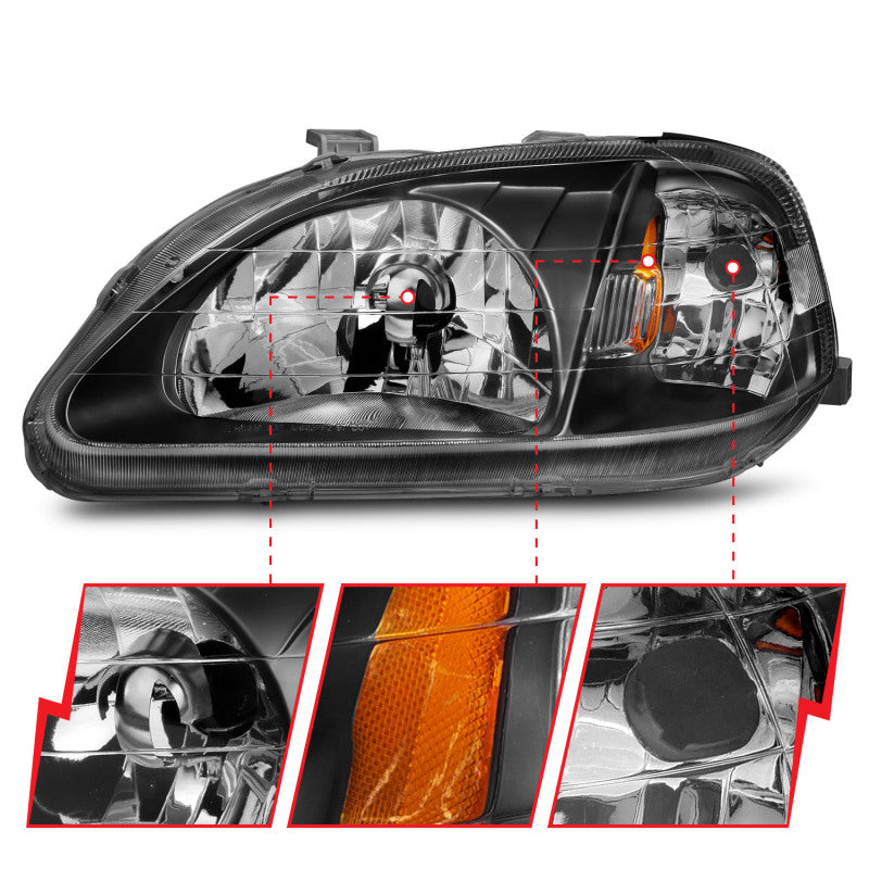 ANZO 1999-2000 Honda Civic Crystal Headlights Black - 121070