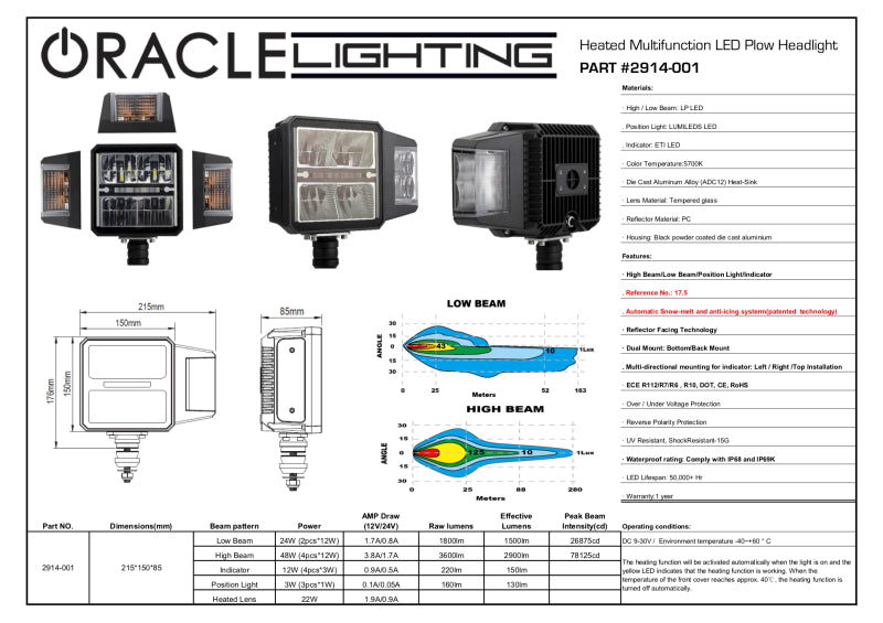 Oracle Lighting Multifunction LED Plow Headlight with Heated Lens 5700K - 2914-001