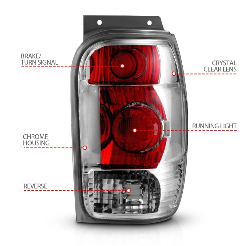 ANZO 1998-2001 Ford Explorer Taillights Chrome - 211082