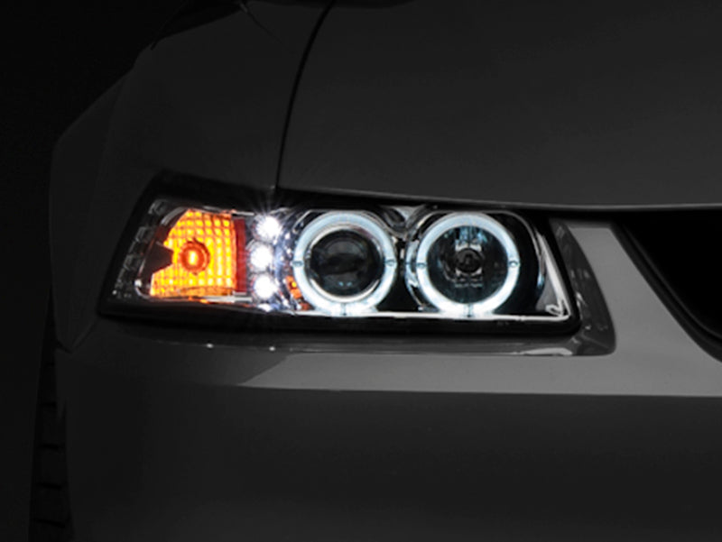 Raxiom 99-04 Ford Mustang Dual LED Halo Projector Headlights- Chrome - 49114
