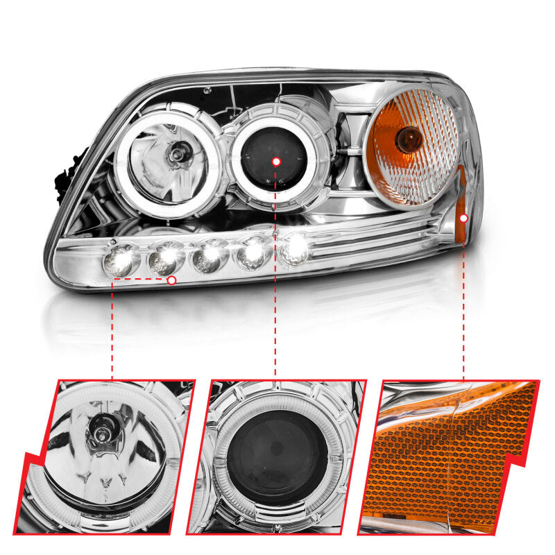 ANZO 1997.5-2003 Ford F-150 Projector Headlights w/ Halo and LED - 111032