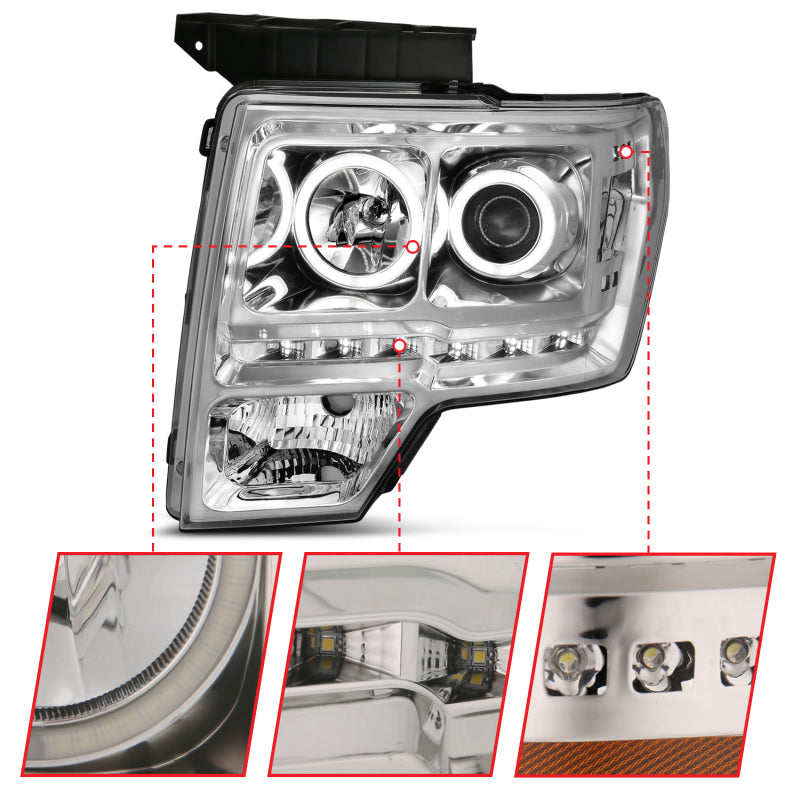 ANZO 2009-2014 Ford F-150 Projector Headlights w/ Halo Chrome (CCFL) - 111297