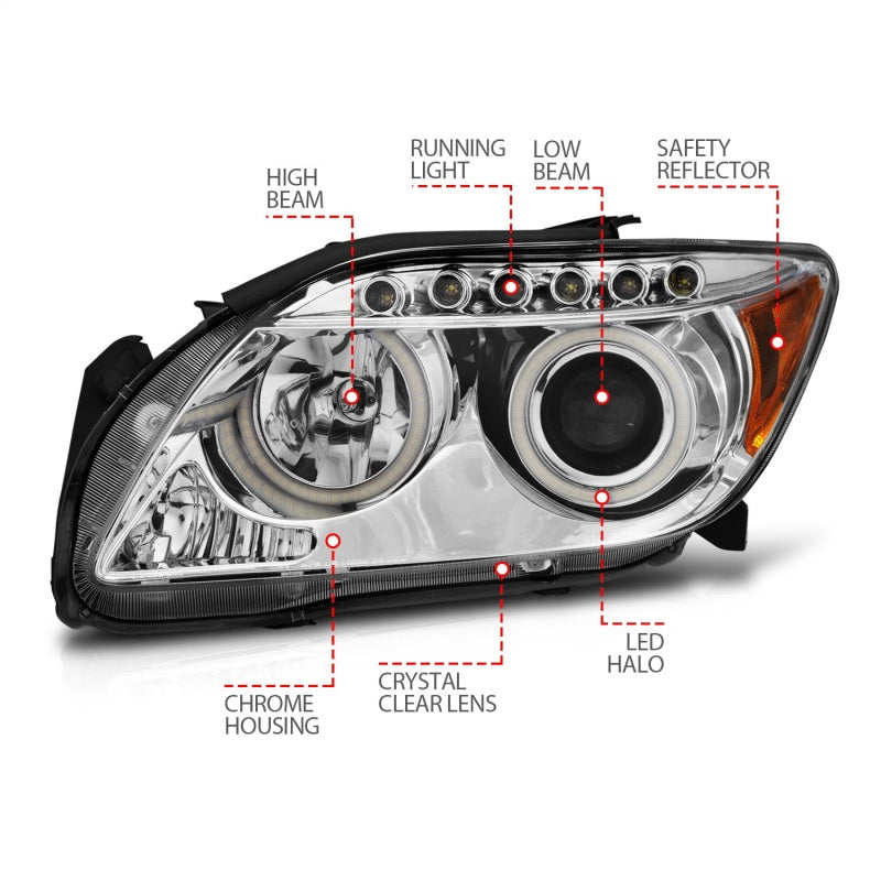 ANZO 2005-2010 Scion Tc Projector Headlights w/ Halo Chrome (CCFL) - 121120