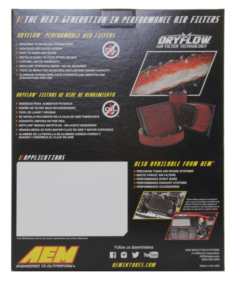 AEM 15-18 Ford Everest L5-3.2L DSL DryFlow Air Filter - 28-30086