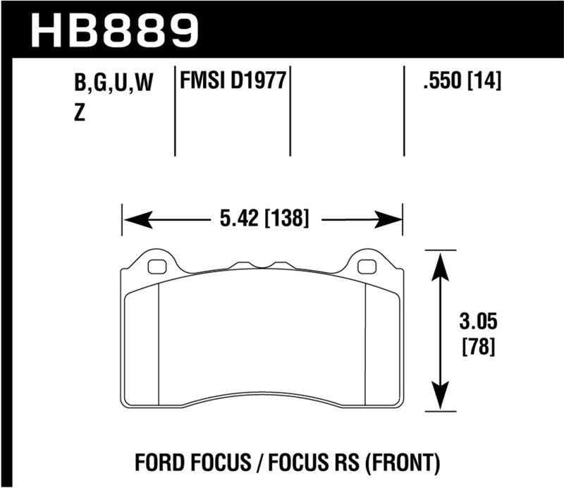 Hawk 2017 Ford Focus HPS 5.0 Front Brake Pads - HB889B.550