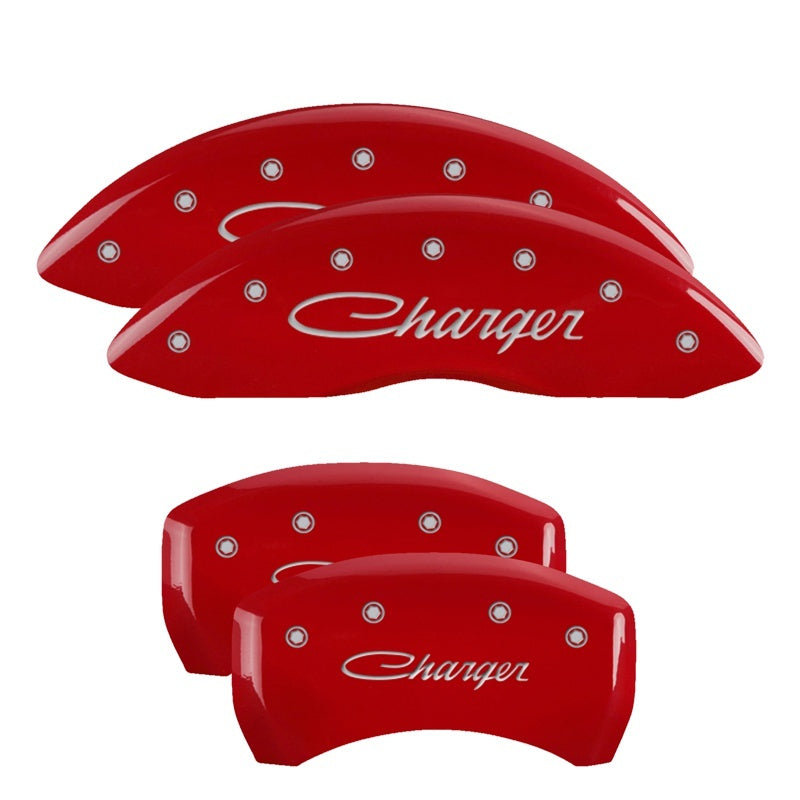 MGP 4 Caliper Covers Engraved Front & Rear Cursive/Charger Red - 12005SCHSRD