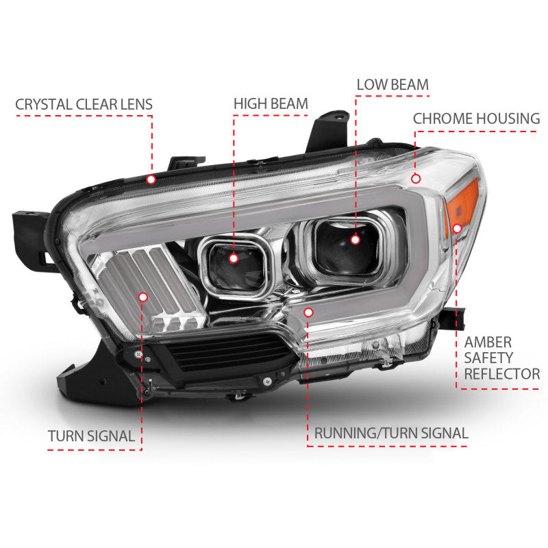 ANZO 2016-2017 Toyota Tacoma Projector Headlights w/ Plank Style Design - 111380