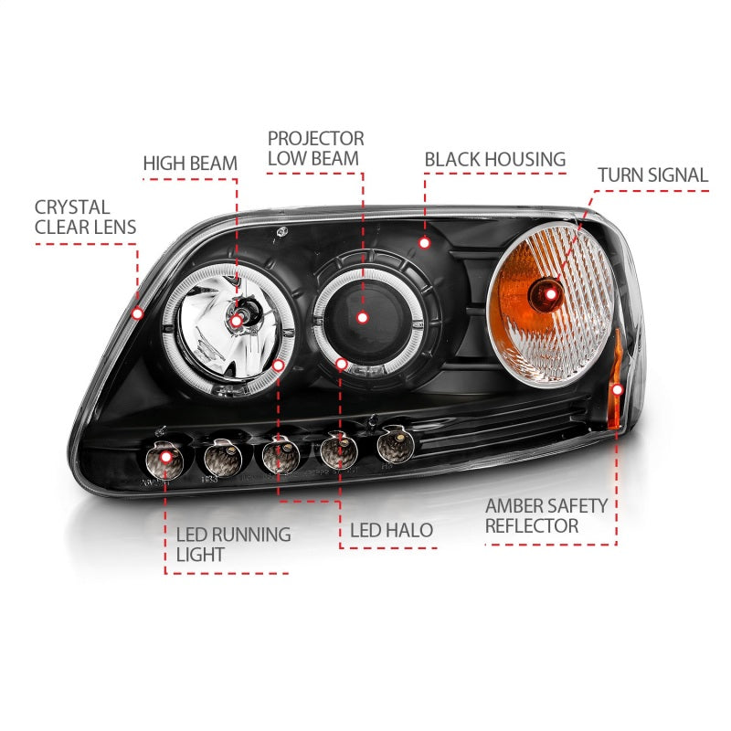 ANZO 1997.5-2003 Ford F-150 Projector Headlights w/ Halo and LED - 111031