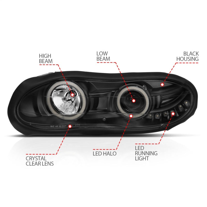 ANZO 1998-2002 Chevrolet Camaro Projector Headlights w/ Halo Black - 121160