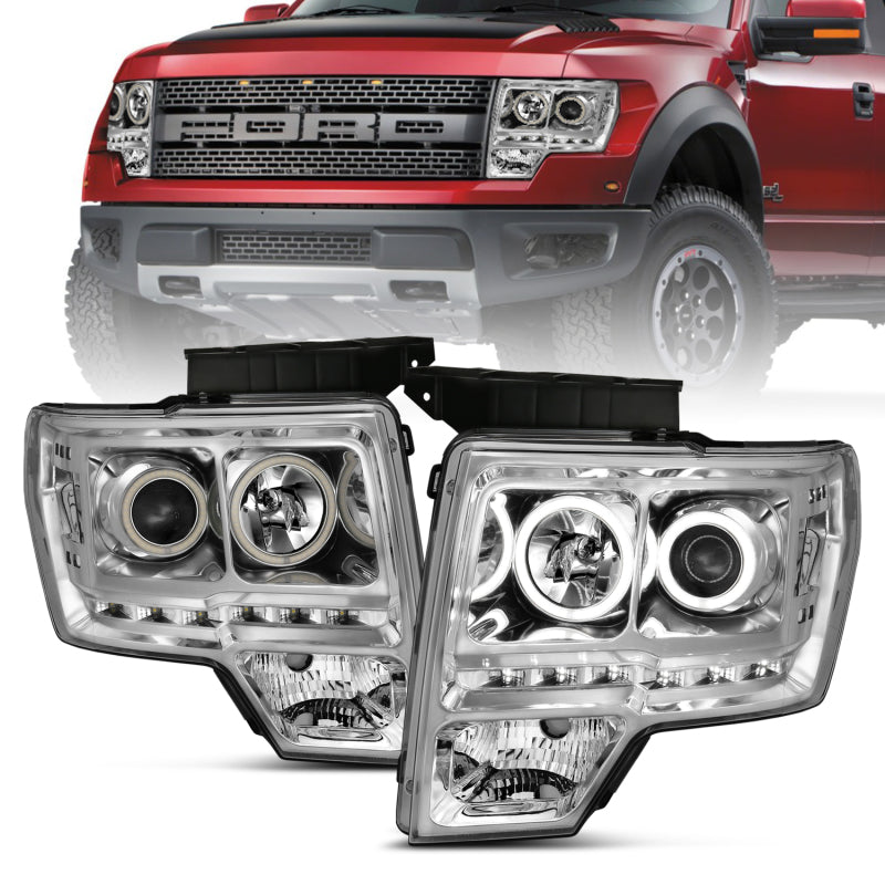 ANZO 2009-2014 Ford F-150 Projector Headlights w/ Halo Chrome (CCFL) - 111297