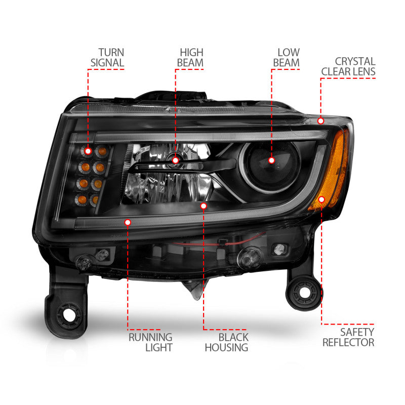 ANZO 2014-2015 Jeep Grand Cherokee Projector Headlights w/ Plank Style - 111329