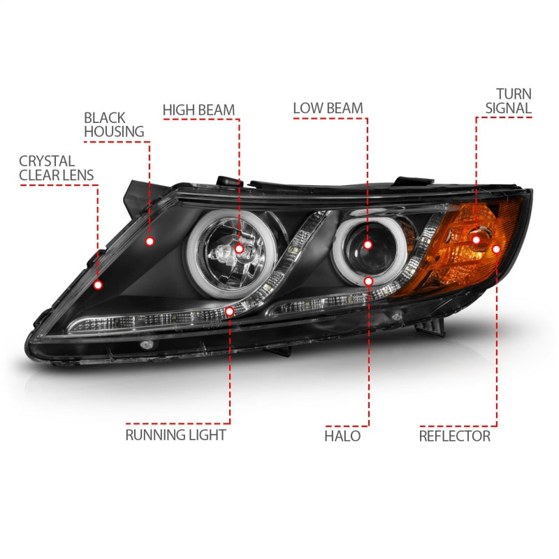 ANZO 2011-2013 Kia Optima Projector Headlights w/ Halo Black (CCFL) - 121460