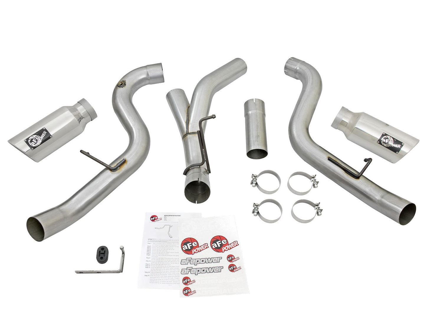 aFe Atlas Exhaust 4in Dual DPF-Back Al Steel w/ Pol - 49-04080-P