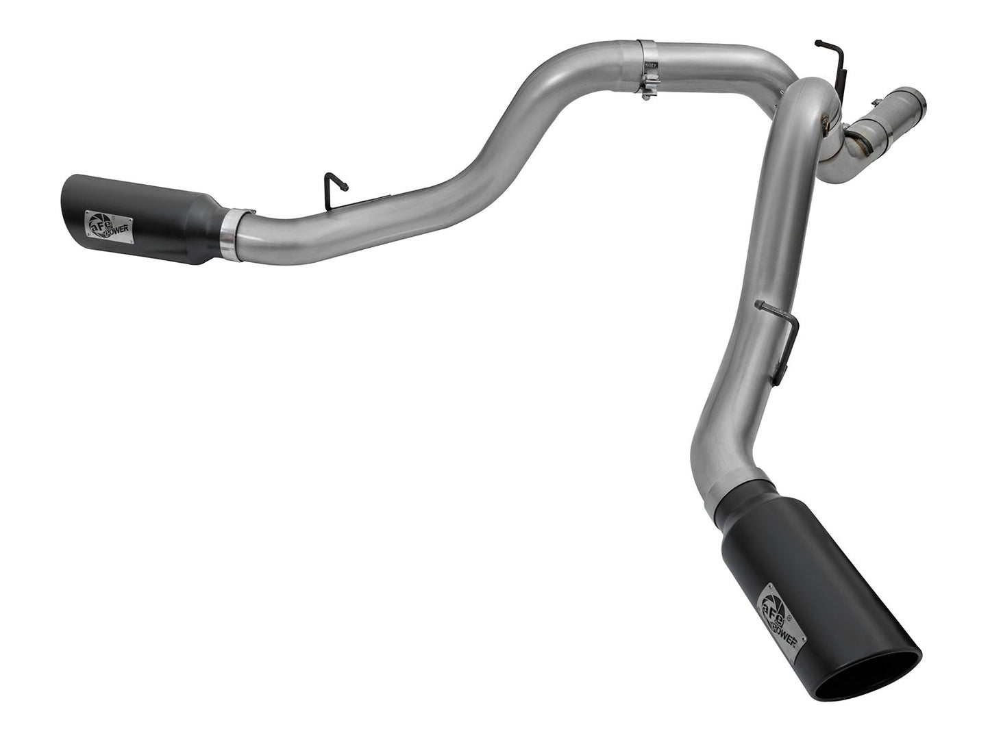 aFe LARGE Bore HD 4in Dual DPF-Back SS Exhaust w/Black - 49-44080-B