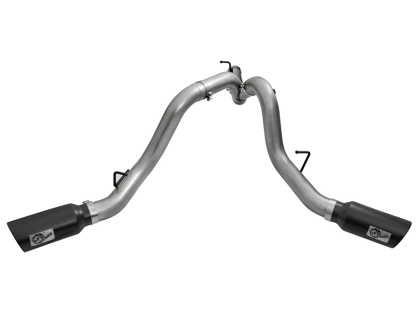 aFe LARGE Bore HD 4in Dual DPF-Back SS Exhaust w/Black - 49-44080-B