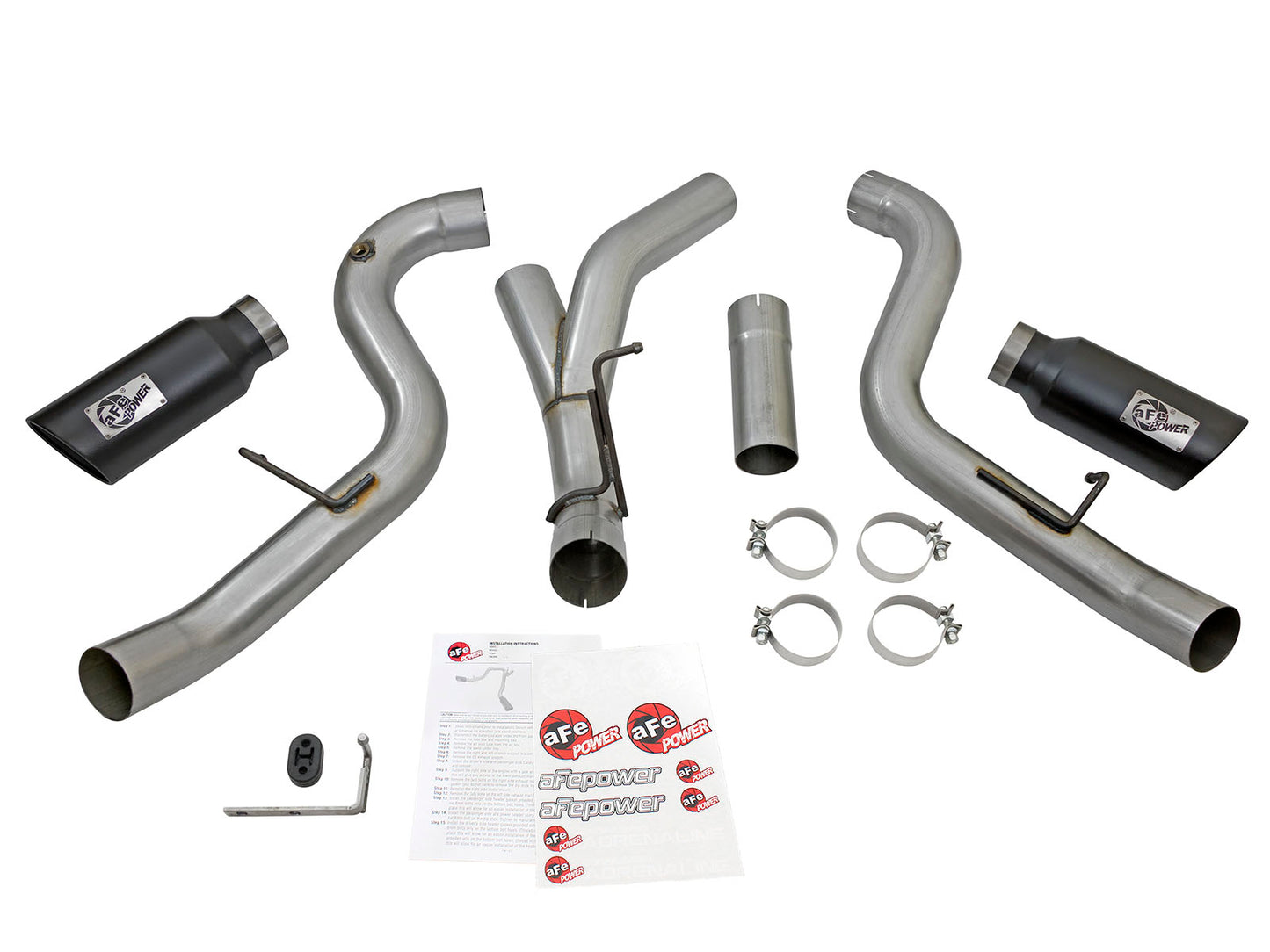 aFe LARGE Bore HD 4in Dual DPF-Back SS Exhaust w/Black - 49-44080-B