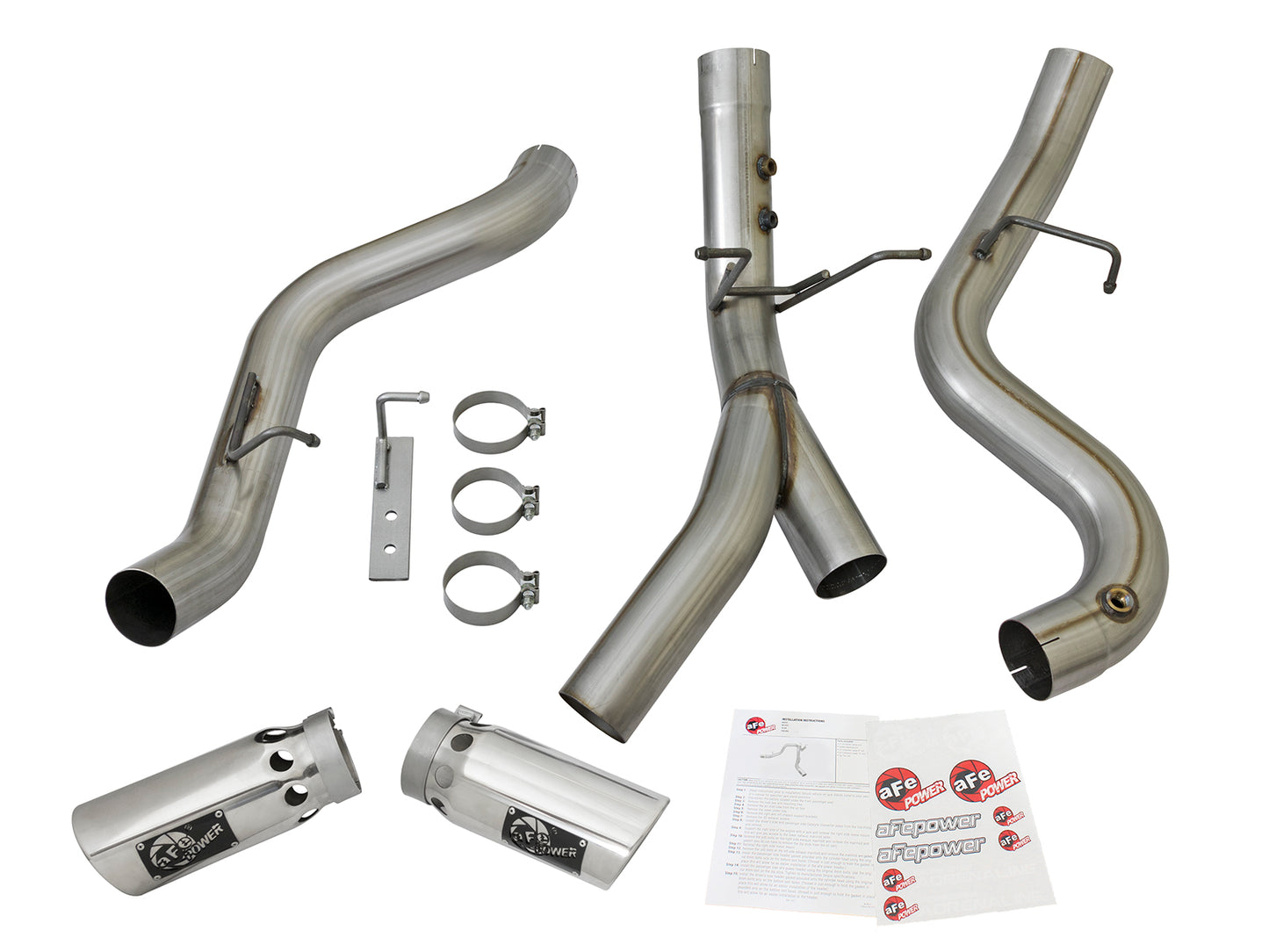 aFe Large Bore-HD 4in 409-SS DPF-Back Exhaust w/Dual Polished Tips - 49-44086-P