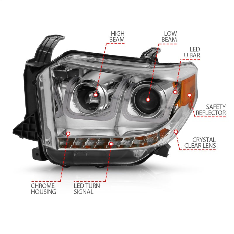 ANZO 2014-2016 Toyota Tundra Projector Headlights w/ U-Bar Chrome - 111319