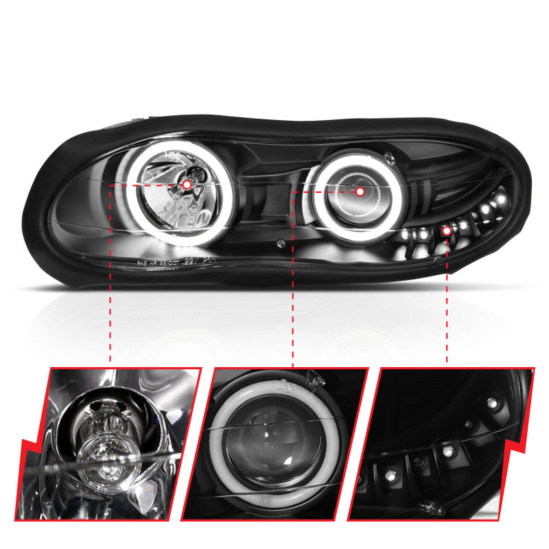 ANZO 1998-2002 Chevrolet Camaro Projector Headlights w/ Halo Black - 121160