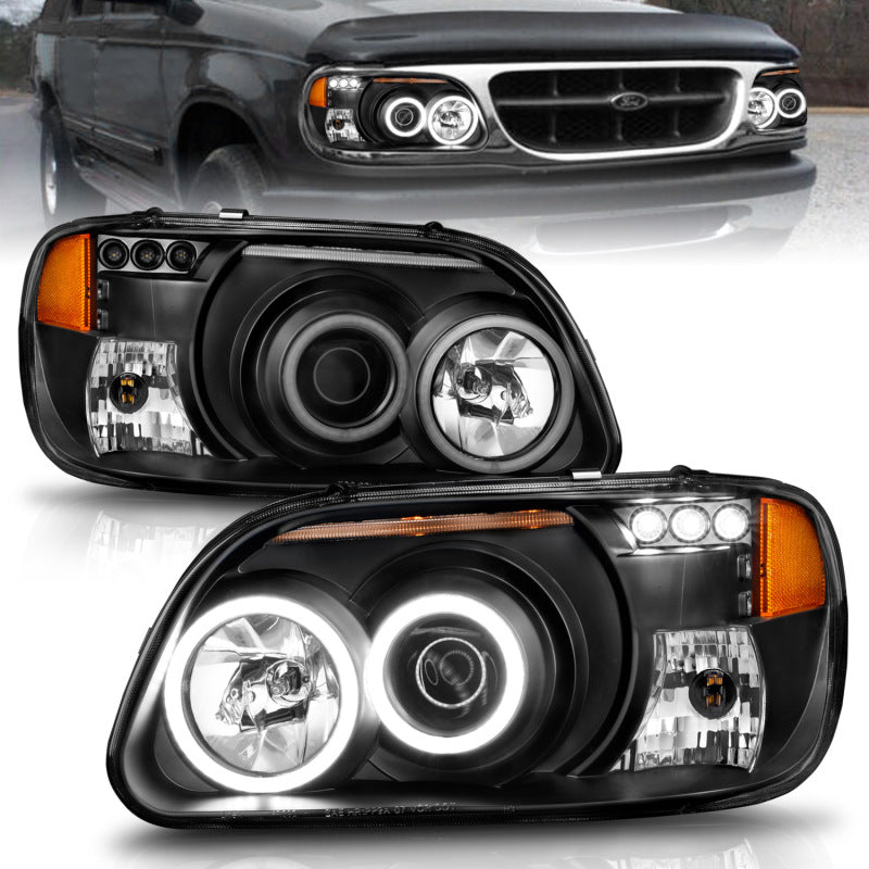 ANZO 1995-2001 Ford Explorer Projector Headlights w/ Halo Black 1 - 111132