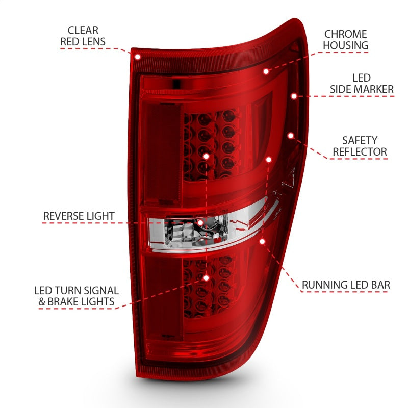 ANZO 2009-2013 Ford F-150 LED Taillights Red/Clear - 311260