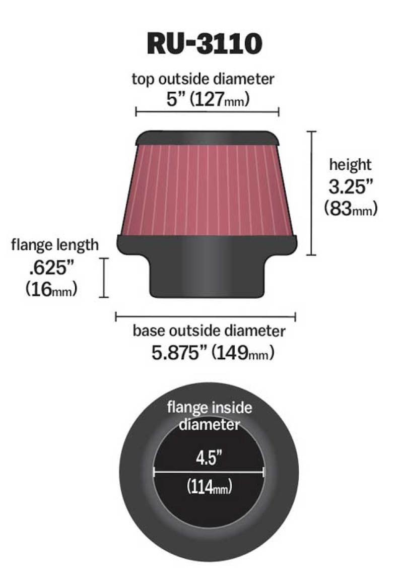 K&N Universal Rubber Filter Round Tapered 4.5in Flange ID x - RU-3110