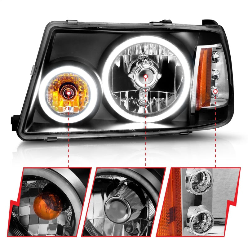 ANZO 2001-2011 Ford Ranger Projector Headlights w/ Halo Black (CCFL) - 111152