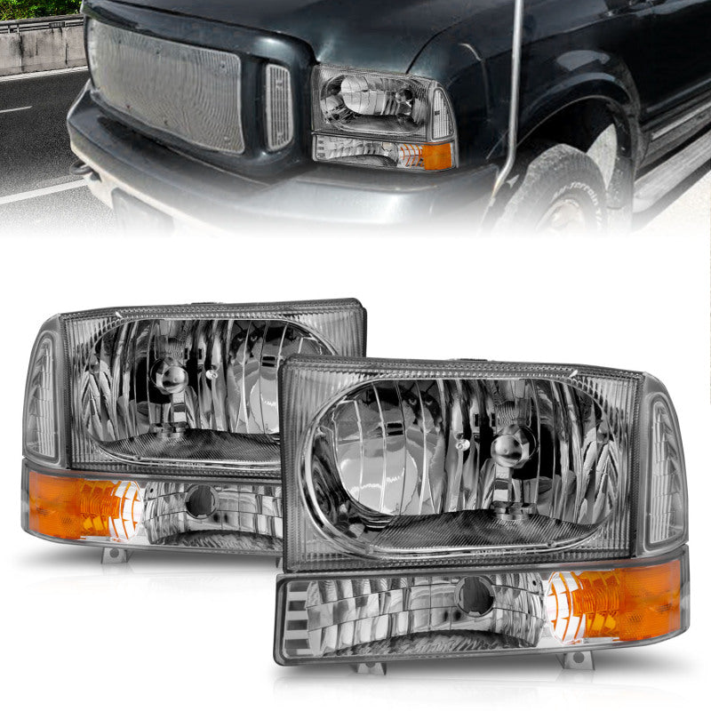 ANZO 2000-2004 Ford Excursion Crystal Headlights Chrome w/ Corner Lights - 111081