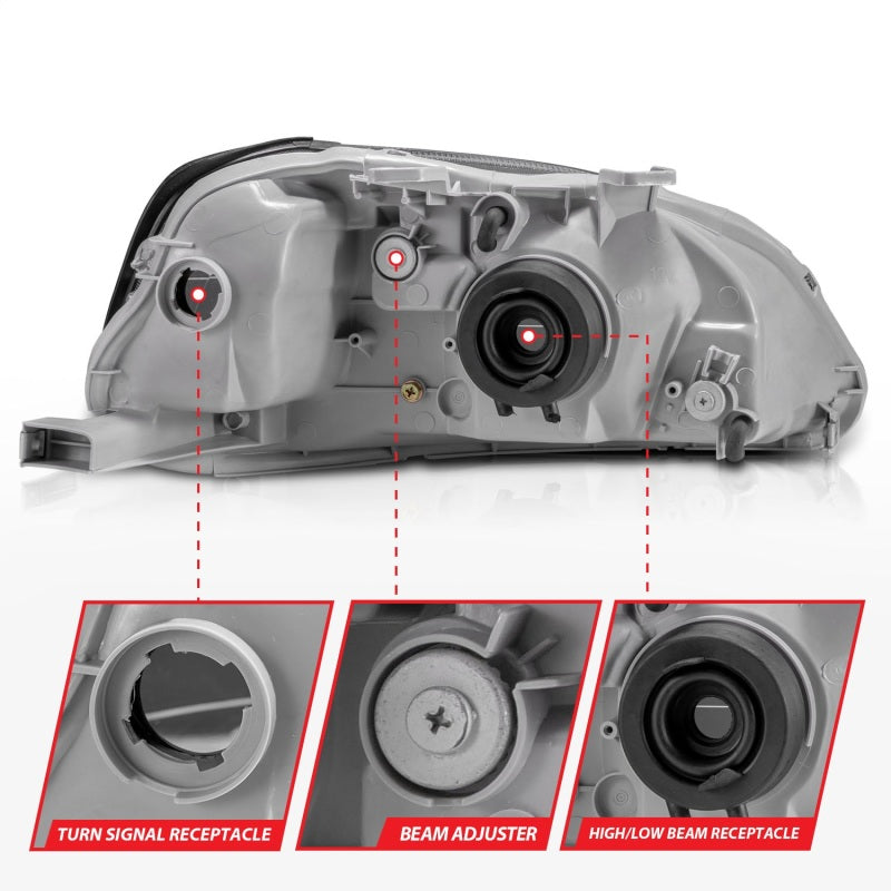 ANZO 1999-2000 Honda Civic Crystal Headlights Black - 121070