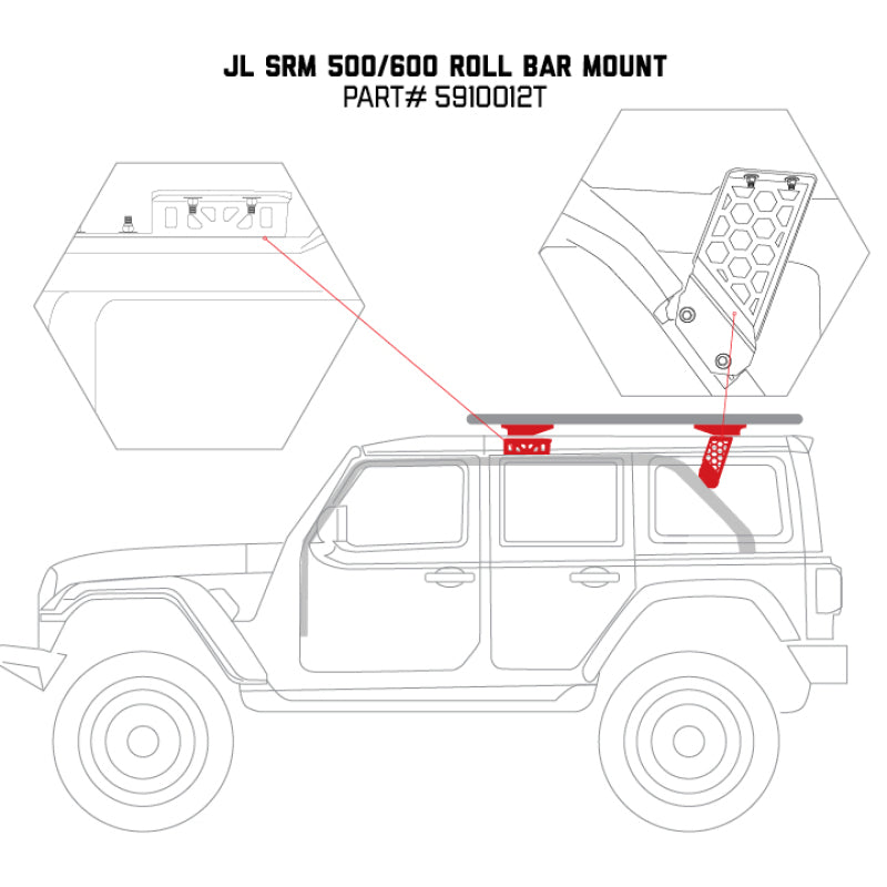 Go Rhino 19-22 Jeep Wrangler JLU SRM Roll Bar Mount - 5910012T