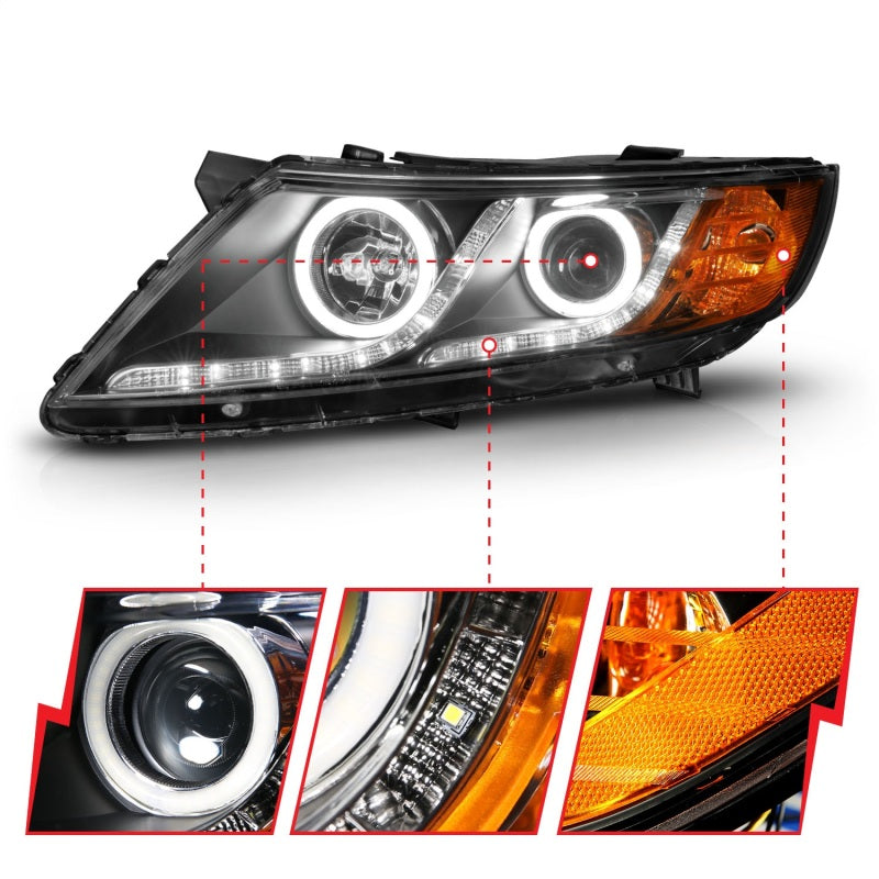 ANZO 2011-2013 Kia Optima Projector Headlights w/ Halo Black (CCFL) - 121460