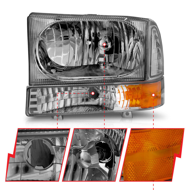 ANZO 2000-2004 Ford Excursion Crystal Headlights Chrome w/ Corner Lights - 111081
