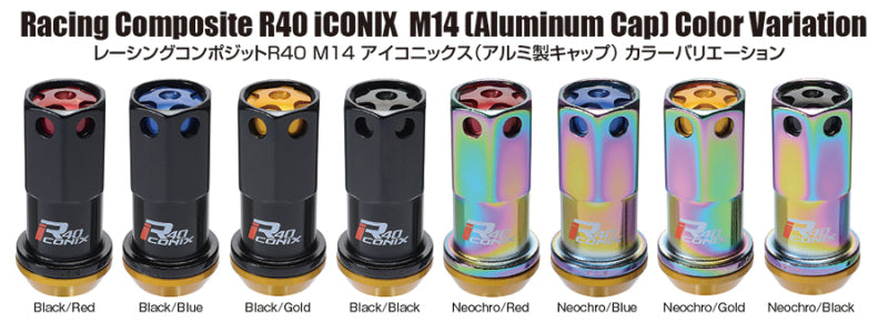 Project Kics 14X1.50 Neochrome R40 Iconix Lug Nuts (Black Cap) - WRIA14NK