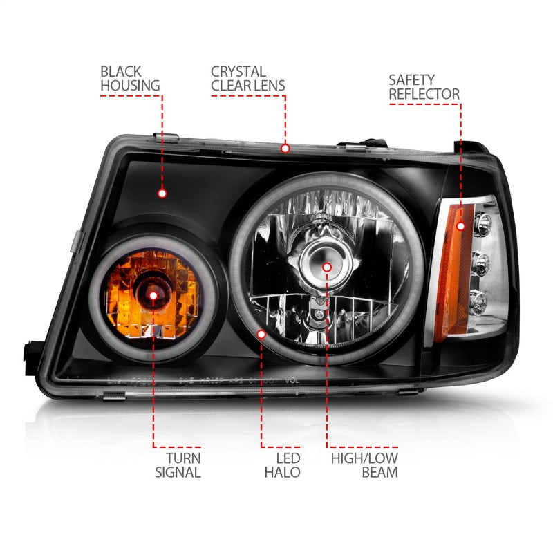 ANZO 2001-2011 Ford Ranger Projector Headlights w/ Halo Black (CCFL) - 111152