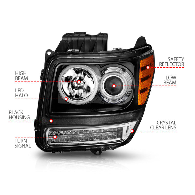 ANZO 2007-2012 Dodge Nitro Projector Headlights w/ Halo Black (CCFL) - 111145