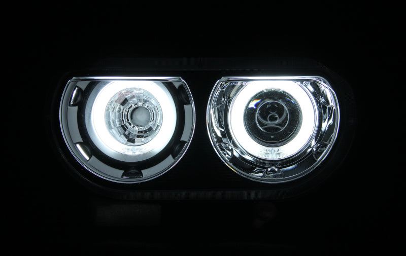 ANZO 2008-2014 Dodge Challenger Projector Headlights w/ Halo Black (CCFL) - 121308
