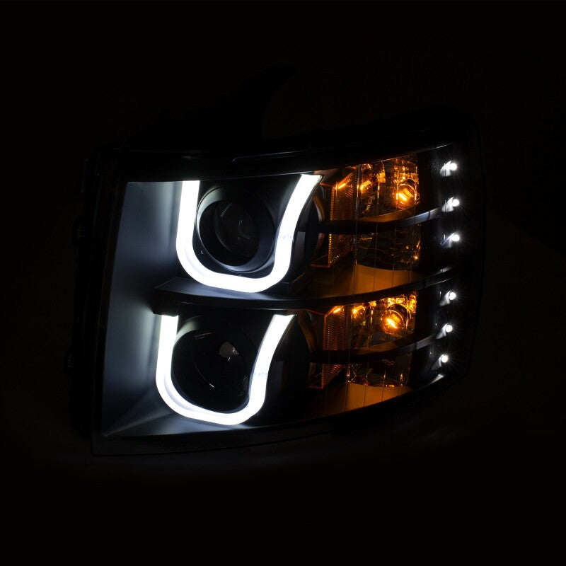 ANZO 2007-2013 Chevrolet Silverado 1500/2500 Projector Headlights w/ U-Bar Switchback - 111384