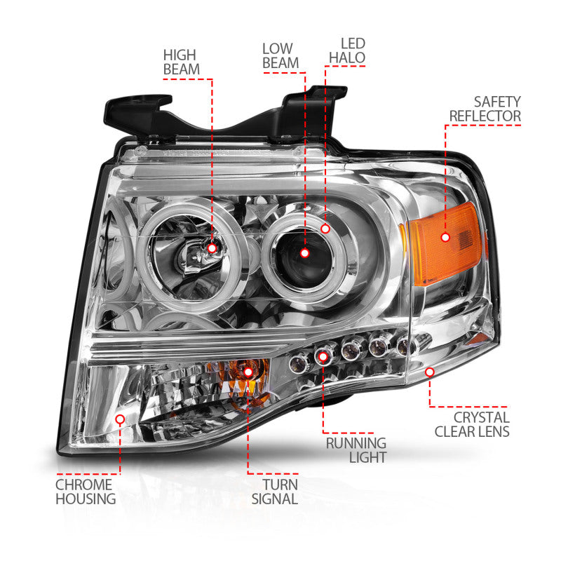 ANZO 2007-2014 Ford Expedition Projector Headlights Chrome - 111114